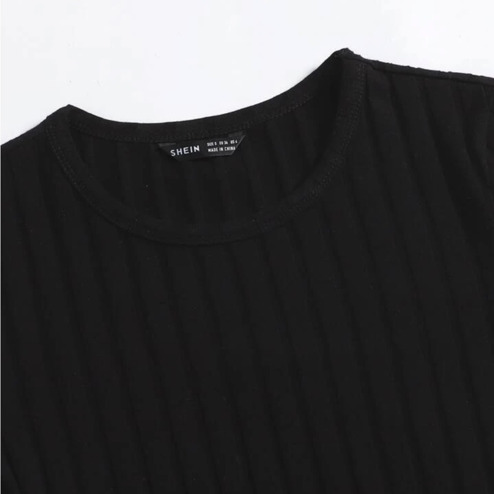 Black Drawstring Rib-Knit Bodycon Dress - Picture 4 of 4